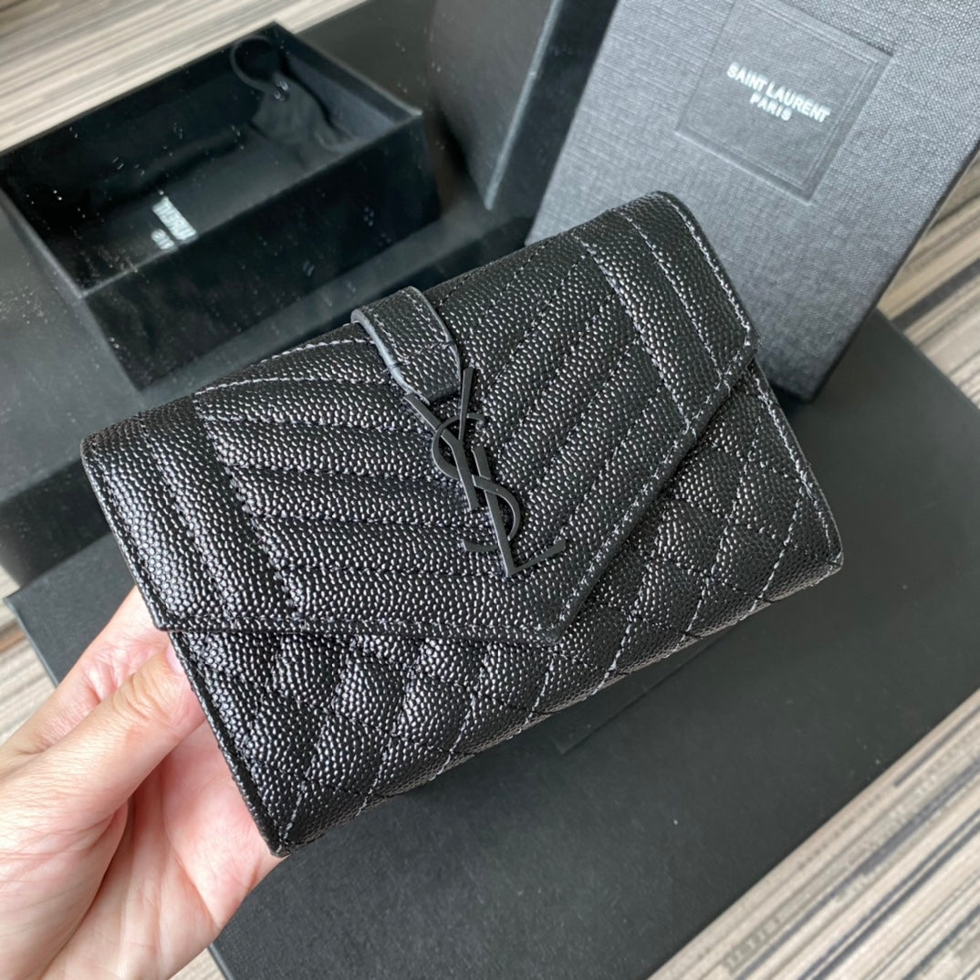YSL Envelope Purse Beige Black A026KK 13.5cm