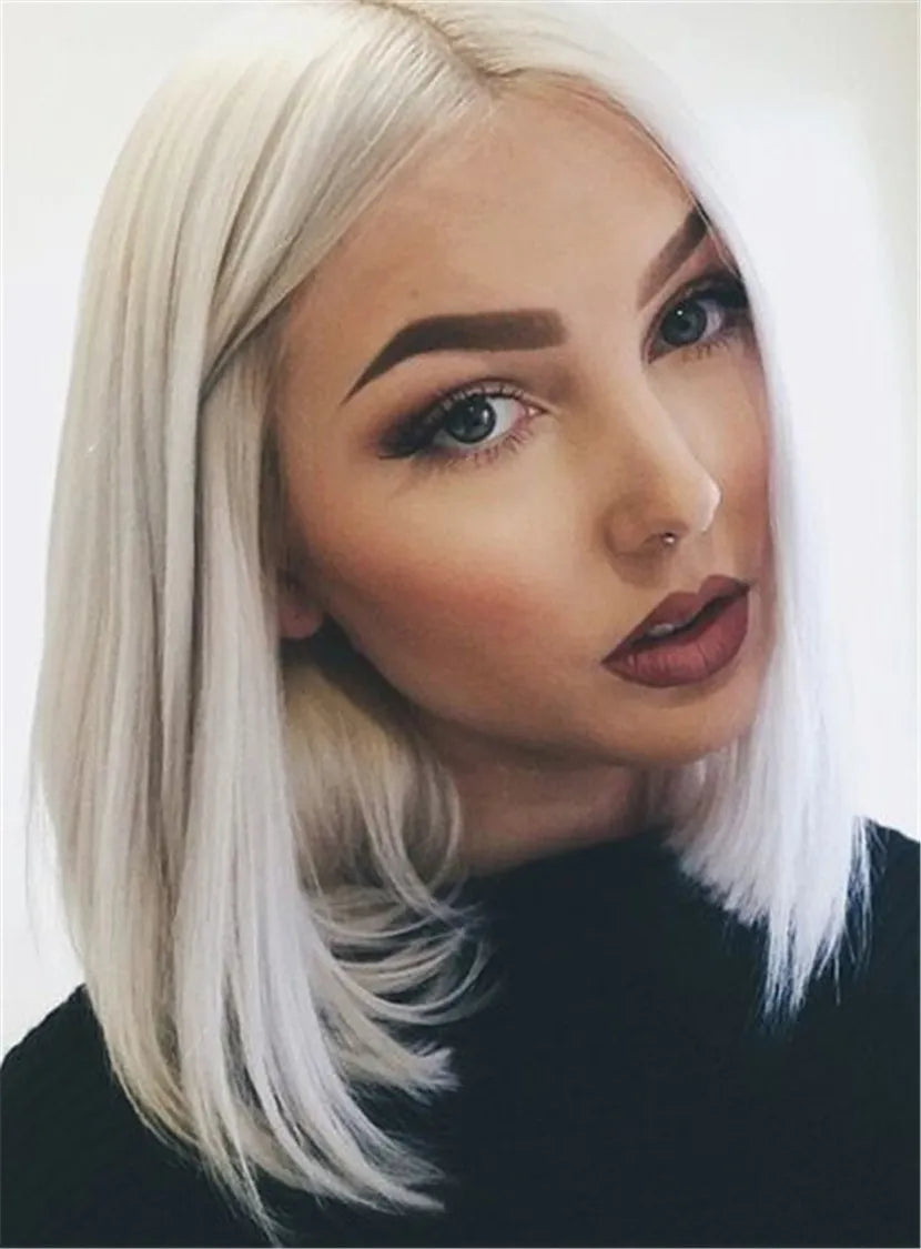 Shoulder Length Middle Part Straight Hairstyle Synthetic Lace Front Wigs 12 Inches