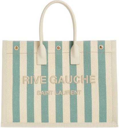 SAINT LAURENT Large Rive Gauche Stripe Canvas Tote