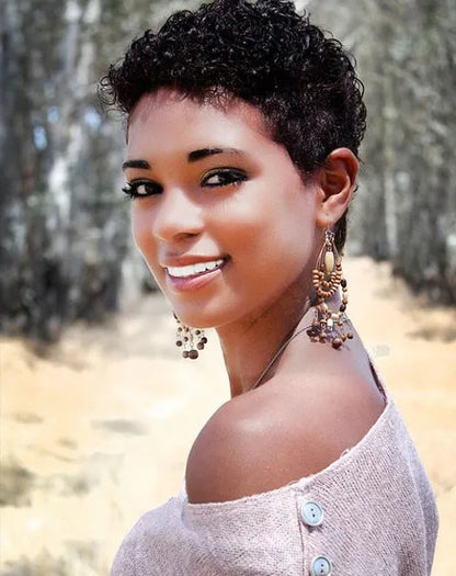 Boy Cut Curly Human Hair Full Lace Wigs for Black Women 8Inches