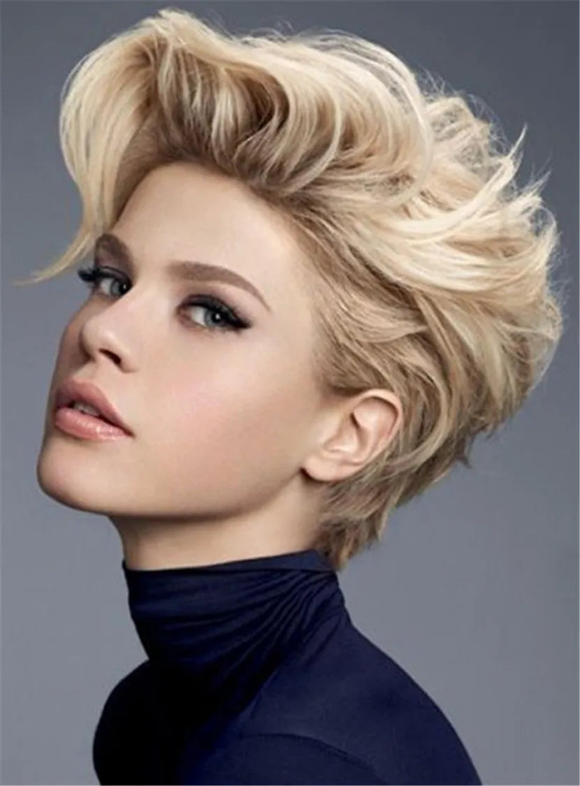 Fluffy Short Wavy Synthetic Hair Lace Front Women Wigs 8 Inches