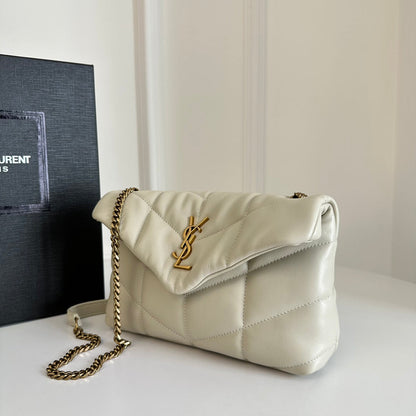 YSL  Loulou Puffer Toy Bag In Quilted Lambskin White Size 23x15.5x8.5