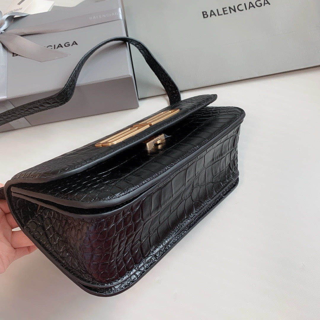 Balenciaga Gossip Small Bag Crocodile Embossed in Black Gold Hardware  23 x 12.4 x 10.4cm