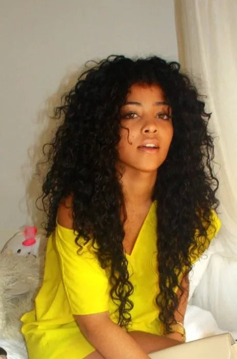 100% Brazilian Hair Lace Wig 24 Inches Curly Black Hair