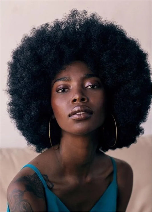 Afro Curly Synthetic Hair Capless African American Wig