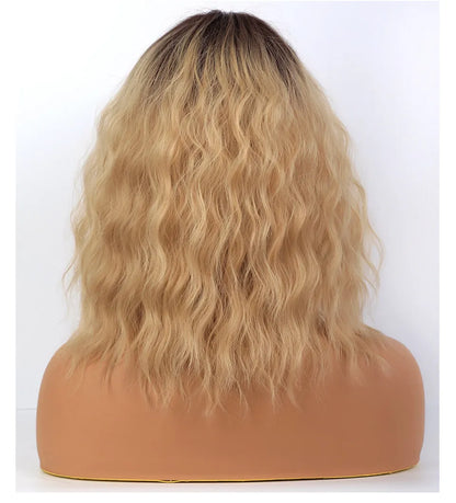 Long Bob Light Color Wavy Synthetic Hair Women Wig With Bangs 18 Inches