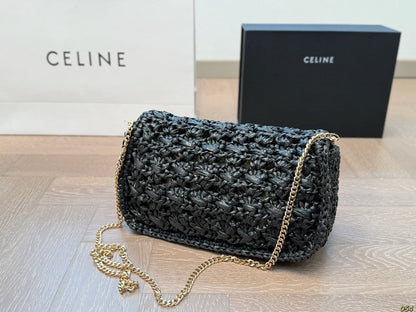 Celine Straw Chain Crossbody Bag 25x14cm