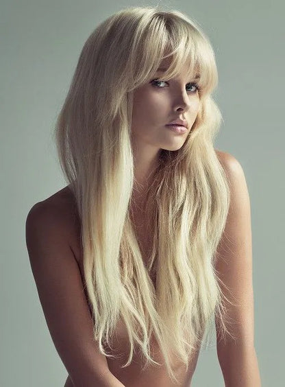 Long Loose Straight With Bangs 100% Human Hair Capless 24 Inches Wigs