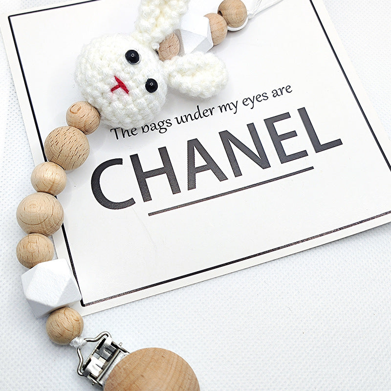 Cute Cartoon Rabbit Wooden Pacifier Chain