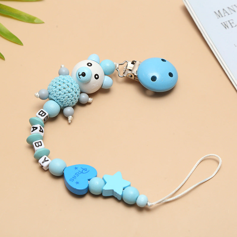 Cute Wooden Razor Bear Pacifier Chain