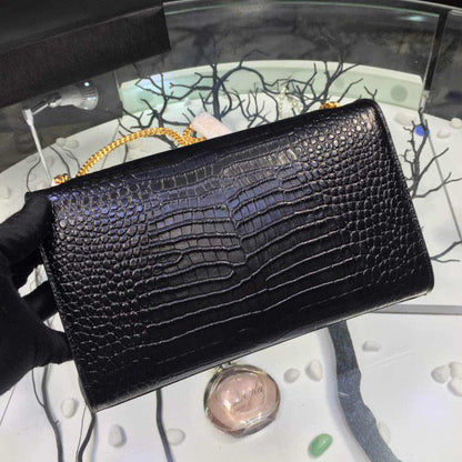YSL Monogram Kate 24 Black Crocodile Shiny Pattern Bags 24 x 15 x 5cm