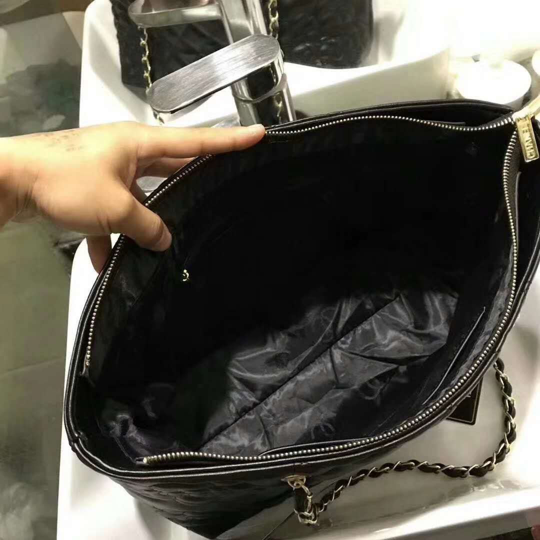 CHANEL Rosaire « Florence » Sheepskin Leather Tote Bag With Camellia Pattern Black  W35 x H26 x D12 CM