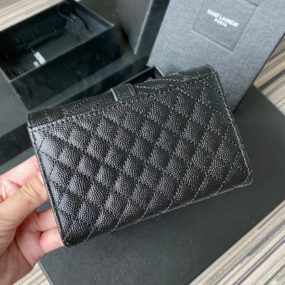 YSL Envelope Purse Beige Black A026KK 13.5cm