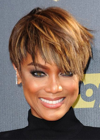 Women's Pixie Cut Straight Bob Style Synthetic Hair Lace Front Cap Wigs 10inch