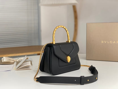 Bvlgari Serpenti Reverse Top Handle Black Bag - 22.5 X 15 X 7cm