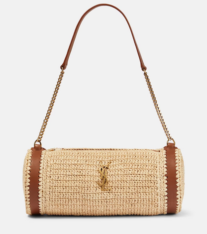 SAINT LAURENT Cassandre Small raffia shoulder bag