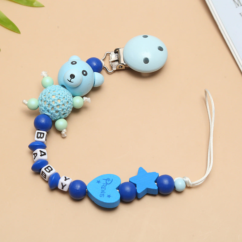 Cute Wooden Razor Bear Pacifier Chain