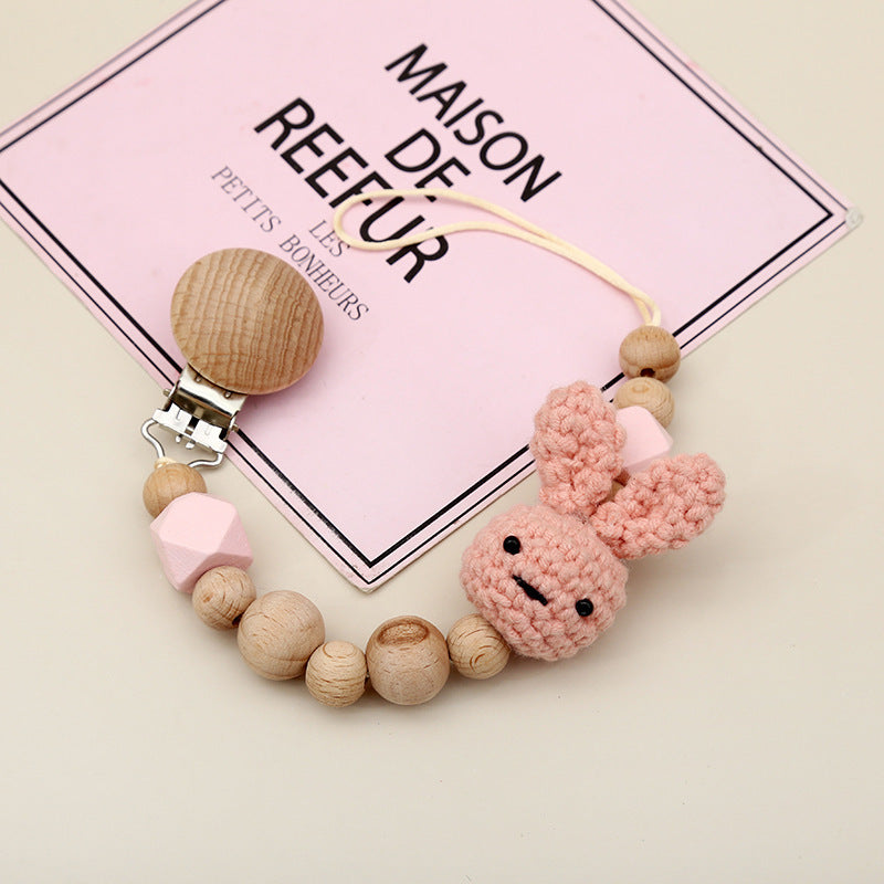 Cute Cartoon Rabbit Wooden Pacifier Chain